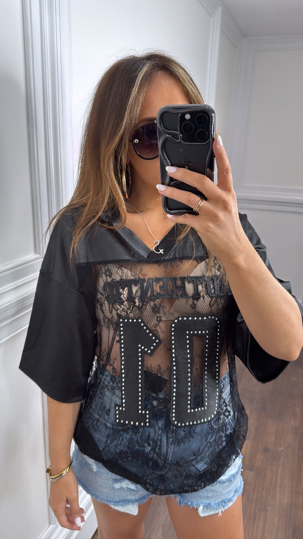 AUTHENTIC 01 black lace detail t-shirt