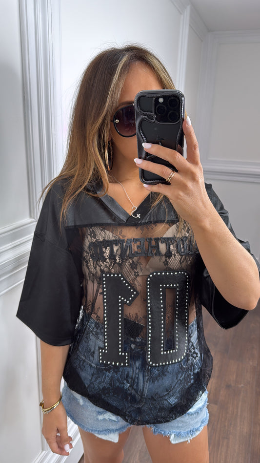 AUTHENTIC 01 black lace detail t-shirt
