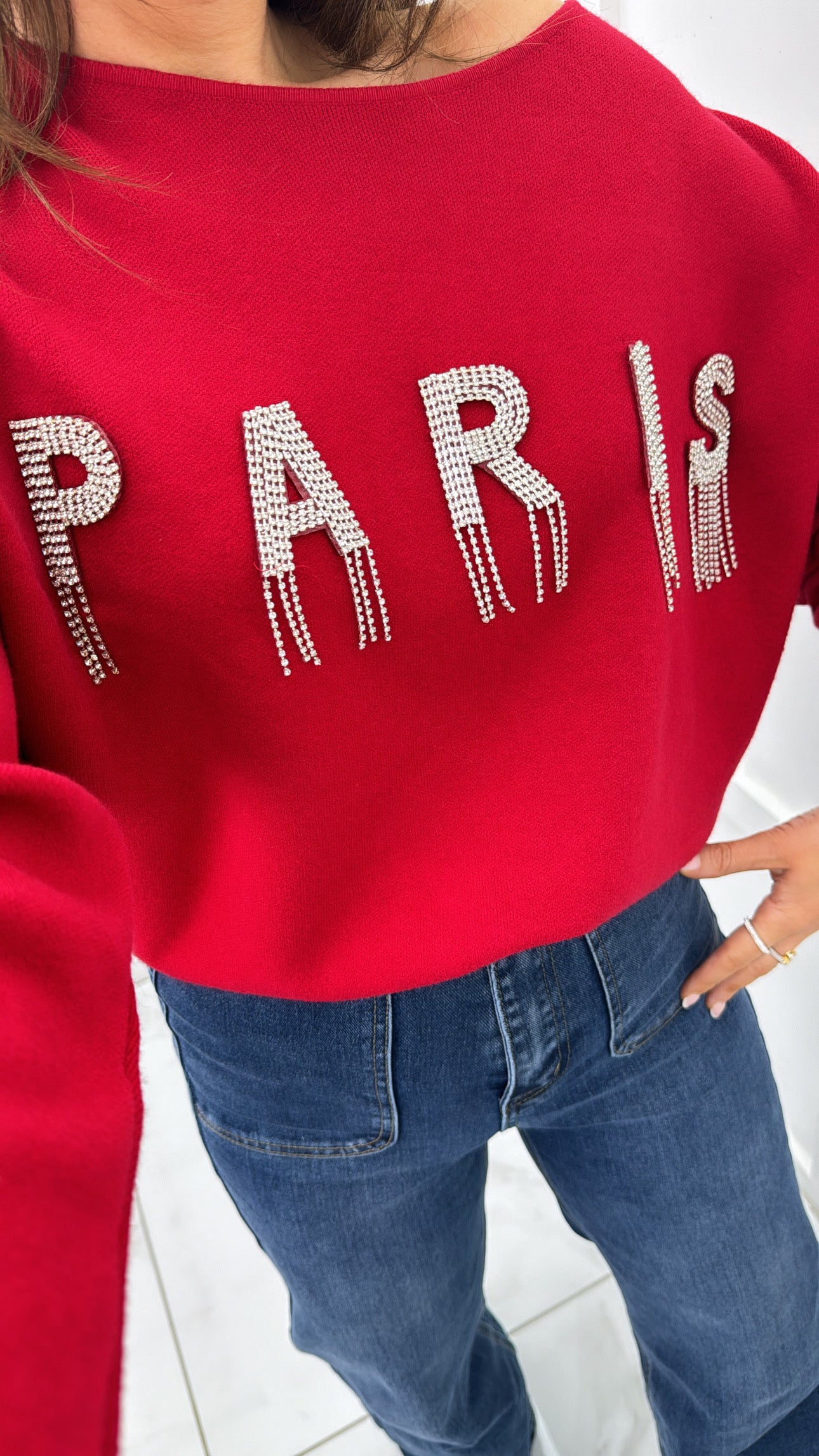 LUCIA red diamanté paris jumper