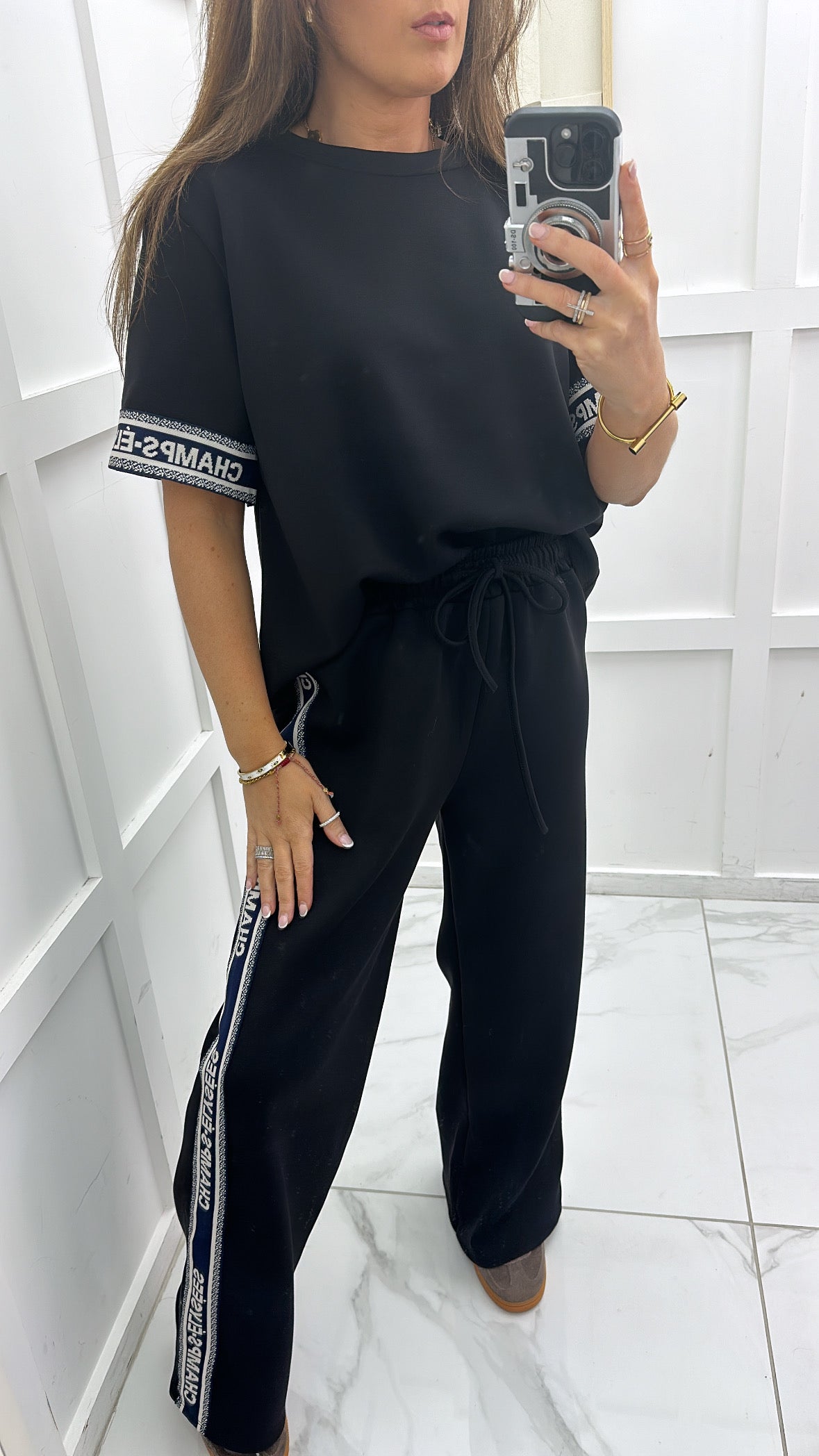 CHAMPS ELYSEE black top and jogger tracksuit side panel slogan