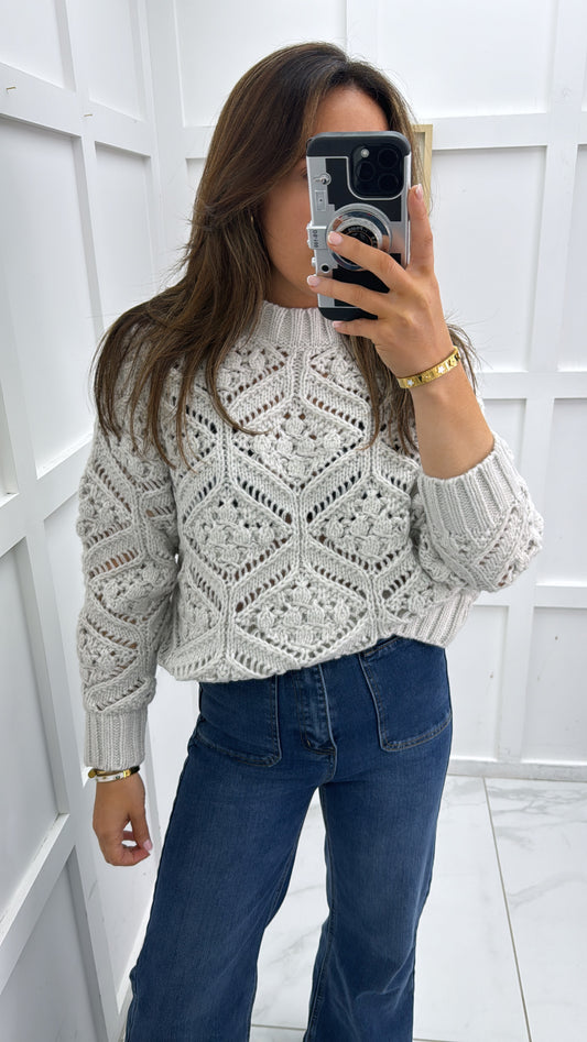 ADINA ash grey chunky open knit jumper