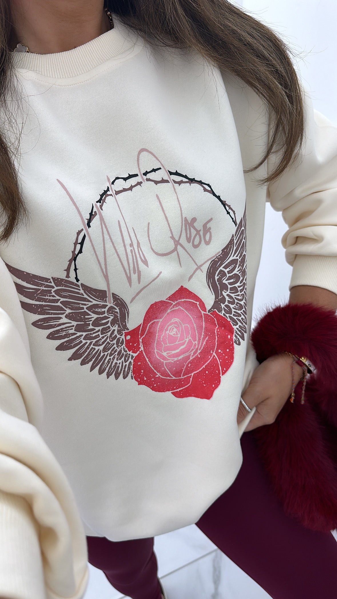 KIERA cream wild rose sweatshirt