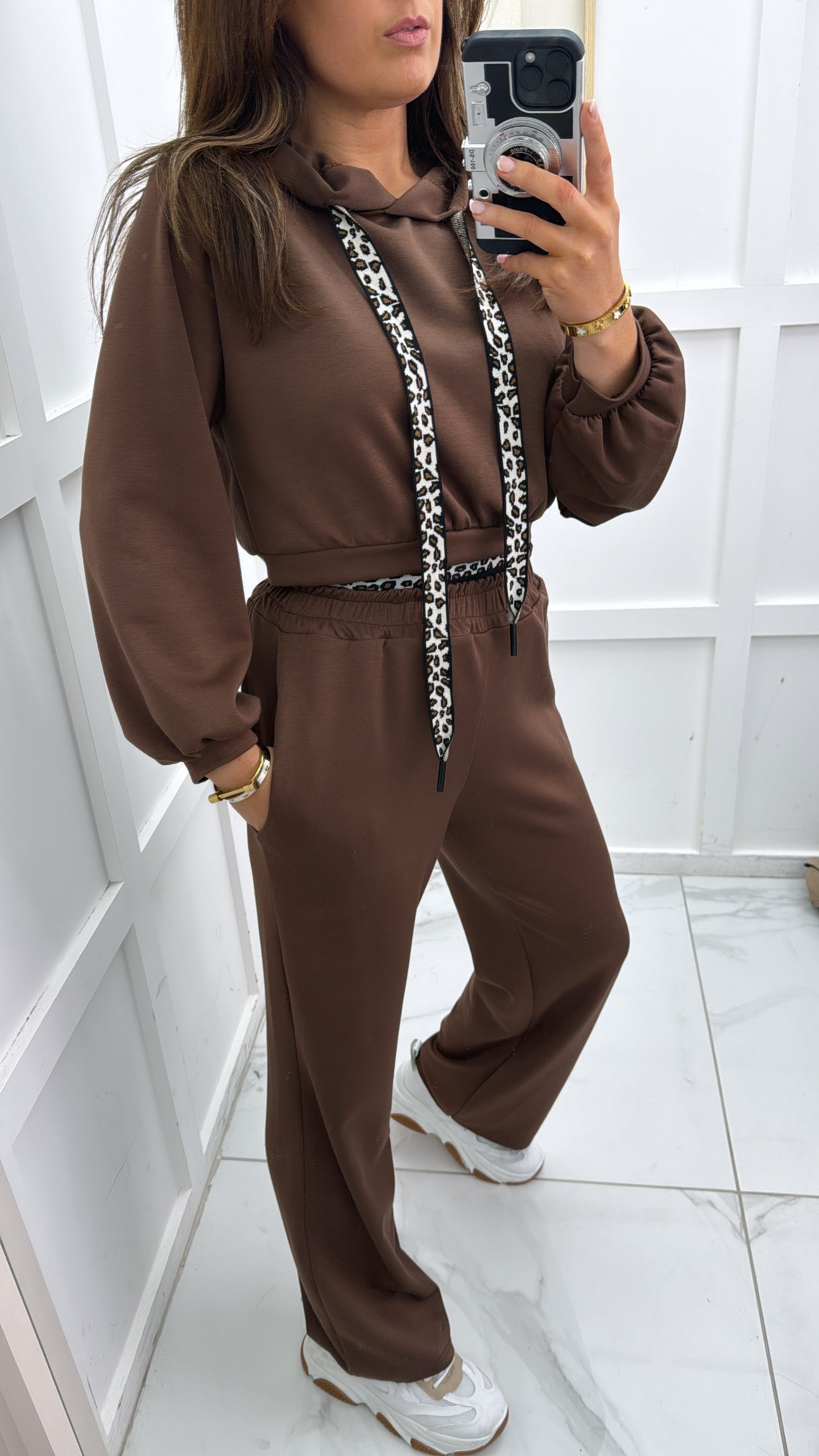 POLLY brown with leopard drawstring hoody and joggers lounge set