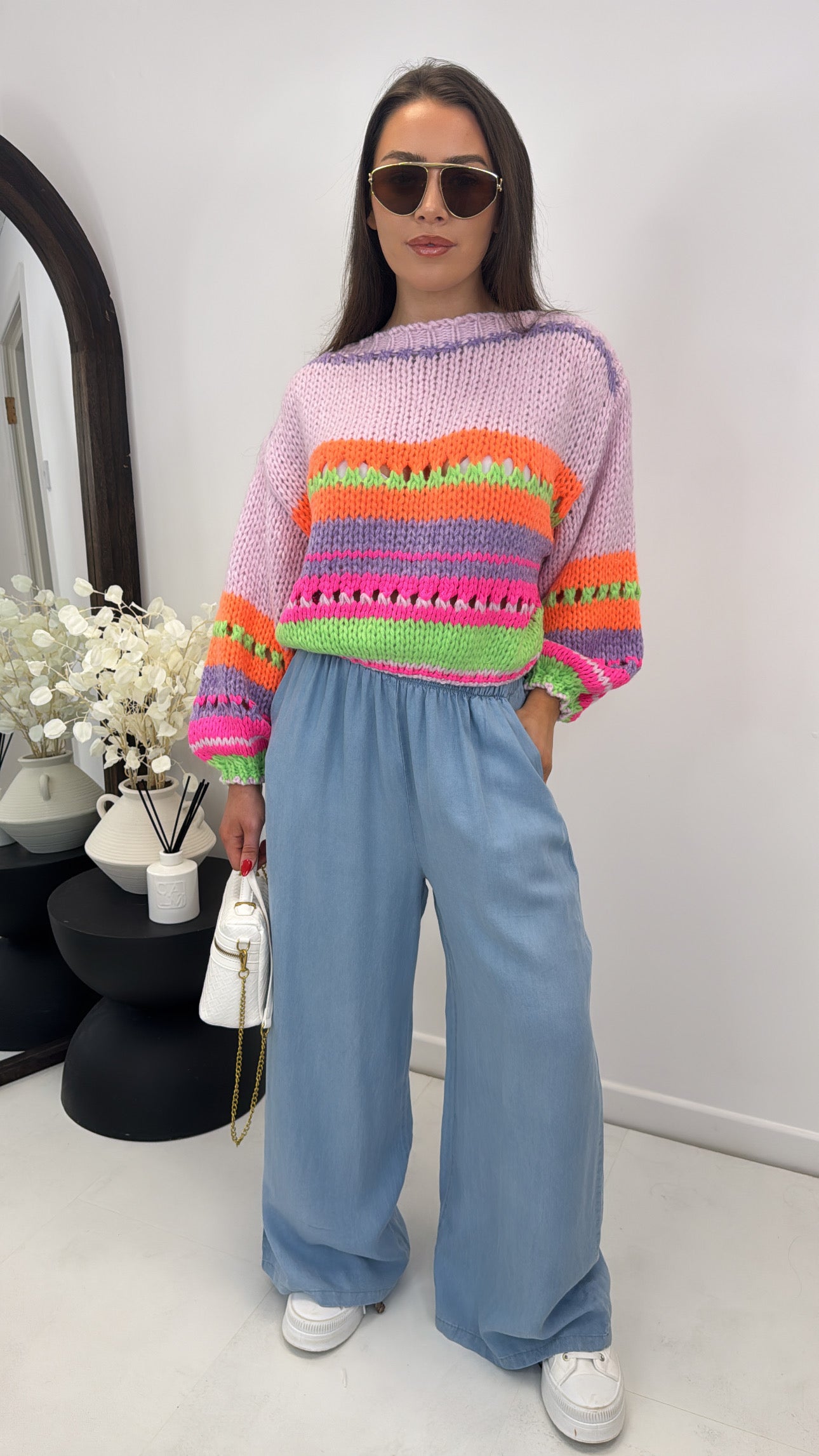 JAMIE lilac multi coloured chunky knit jumper