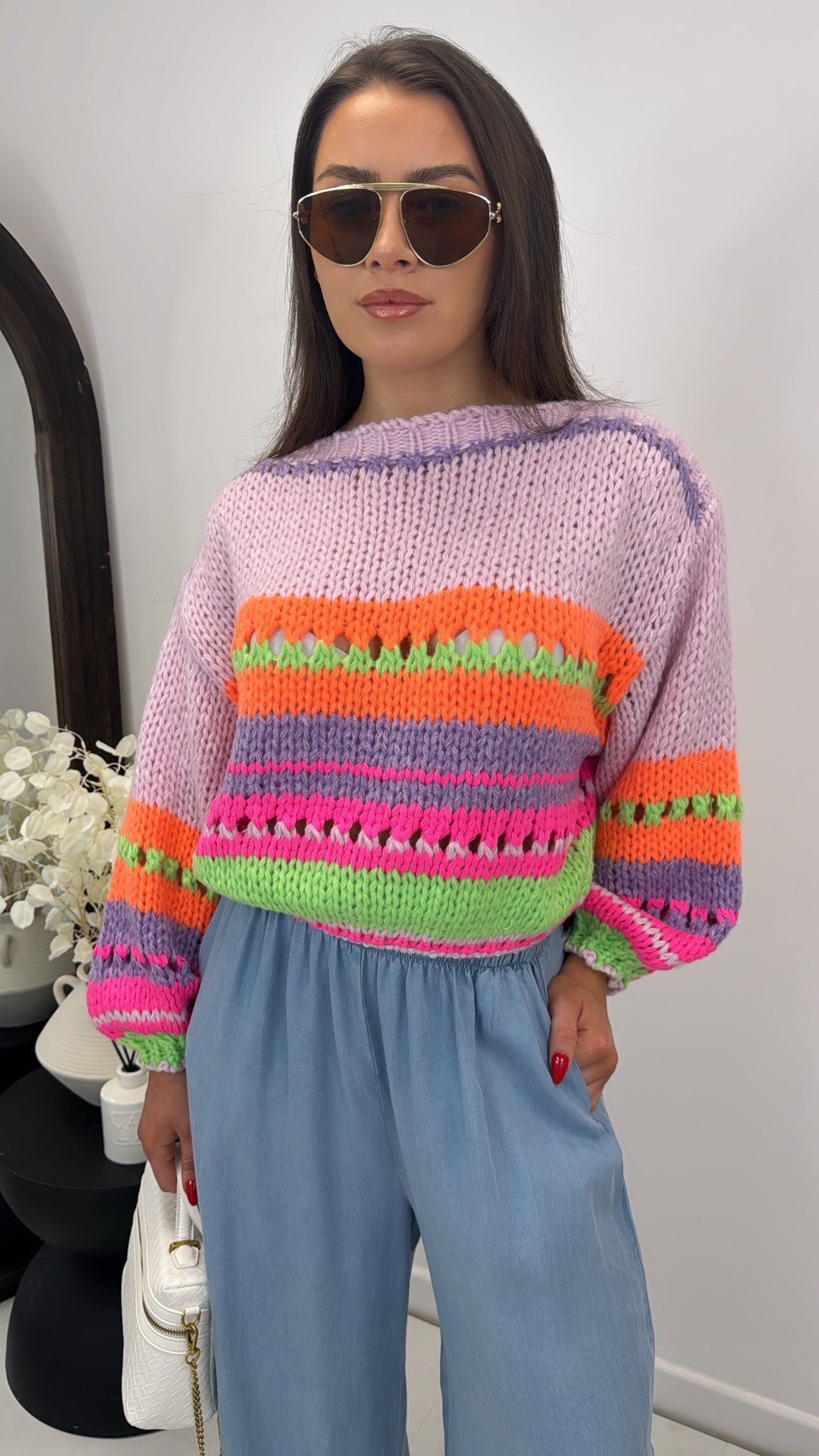 JAMIE lilac multi coloured chunky knit jumper
