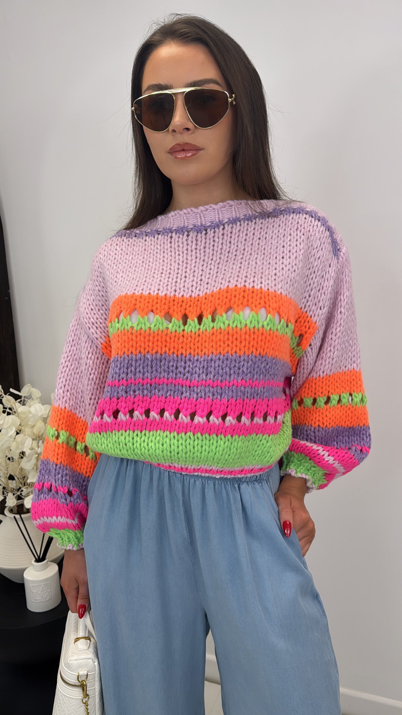 JAMIE lilac multi coloured chunky knit jumper