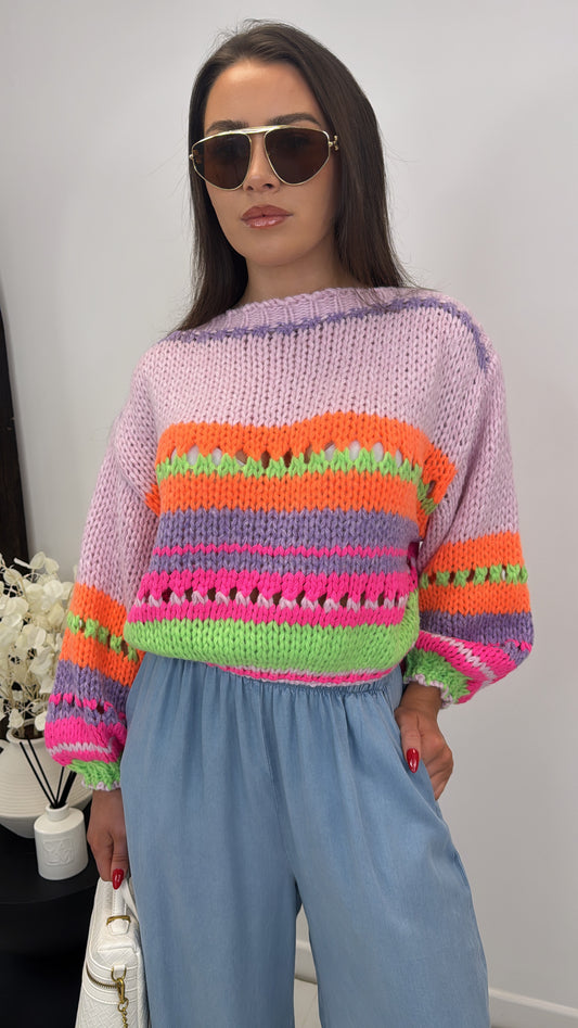 JAMIE lilac multi coloured chunky knit jumper