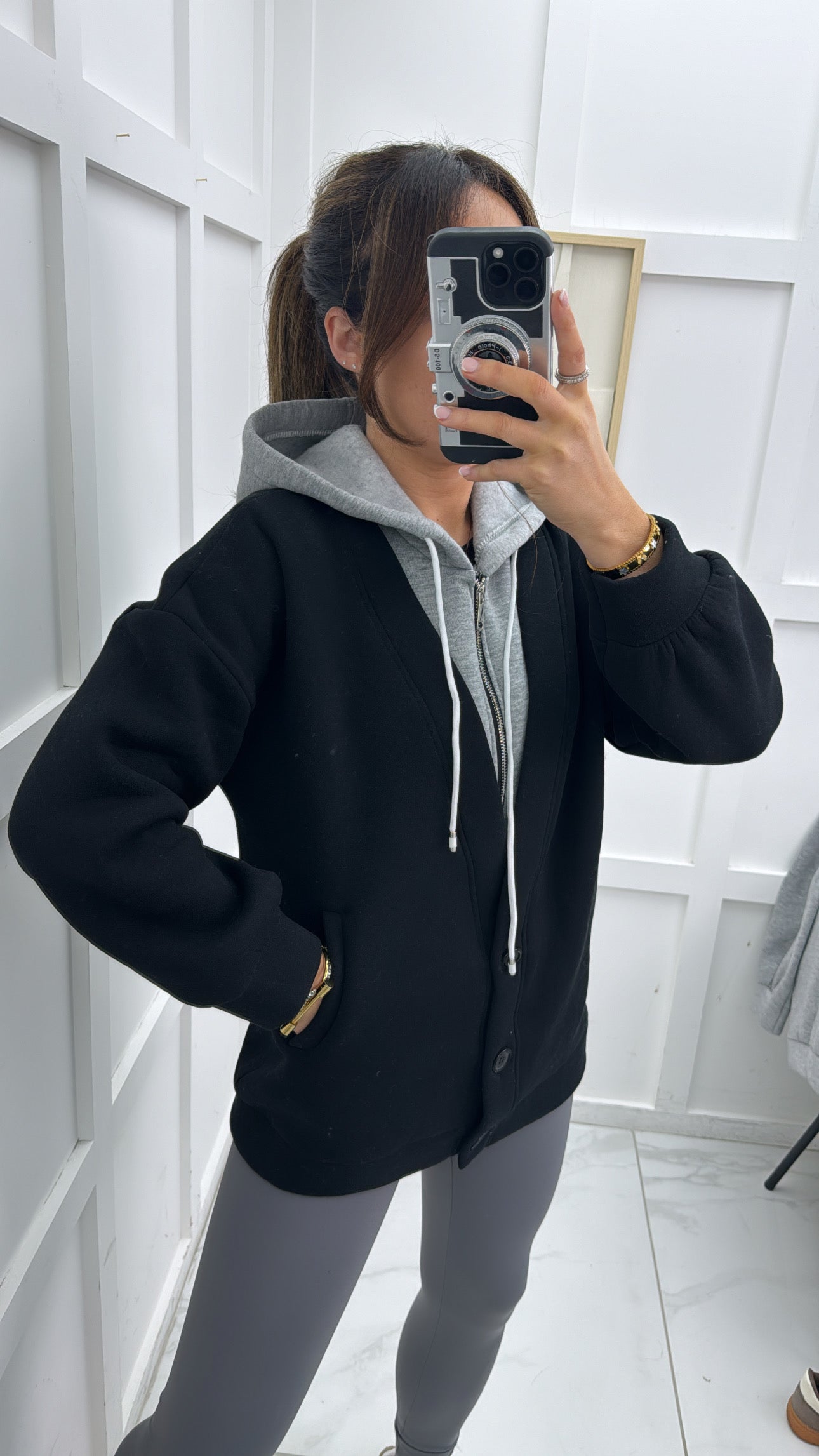 MYLA black super soft jacket with grey hoody detail