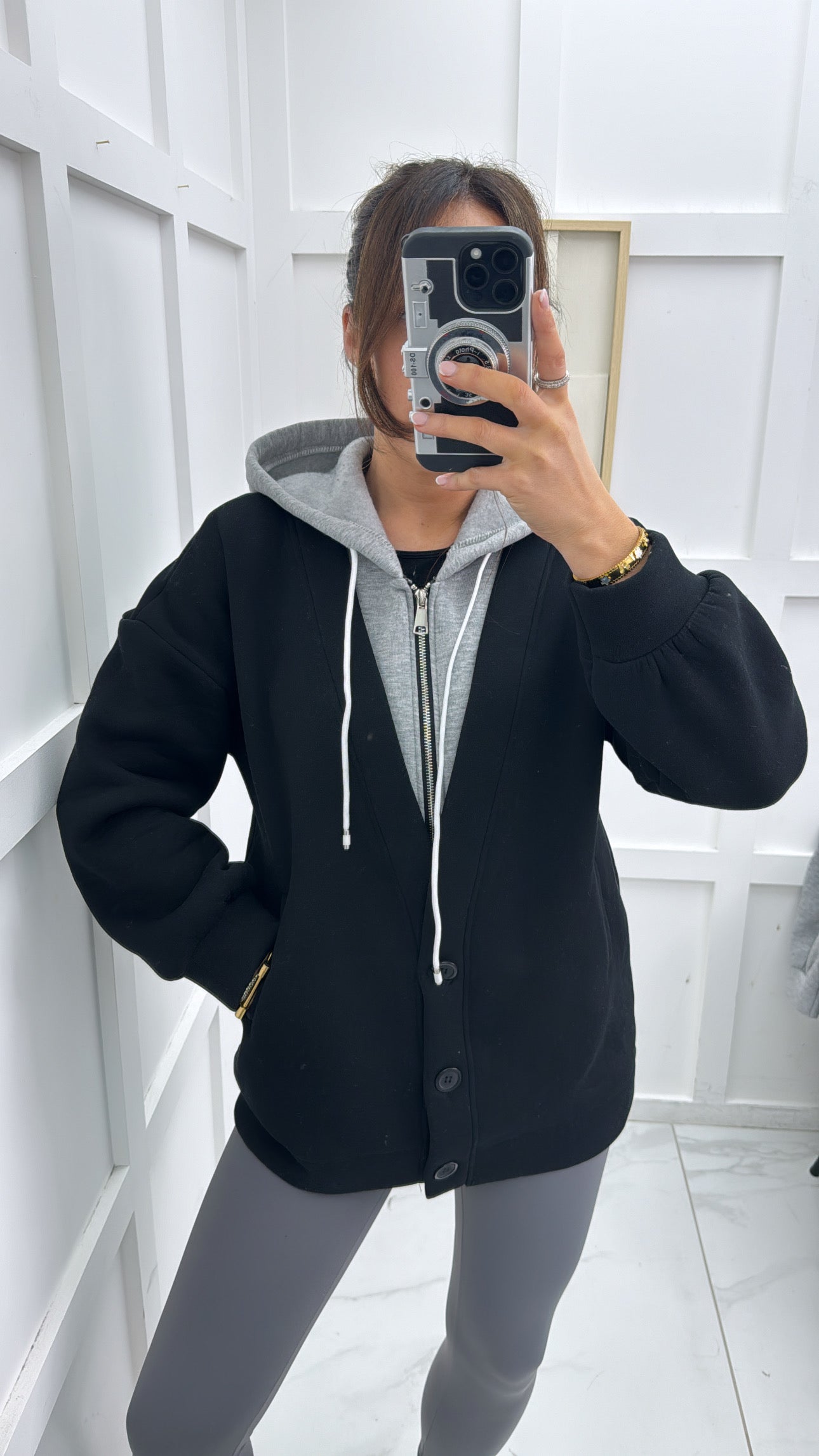 MYLA black super soft jacket with grey hoody detail