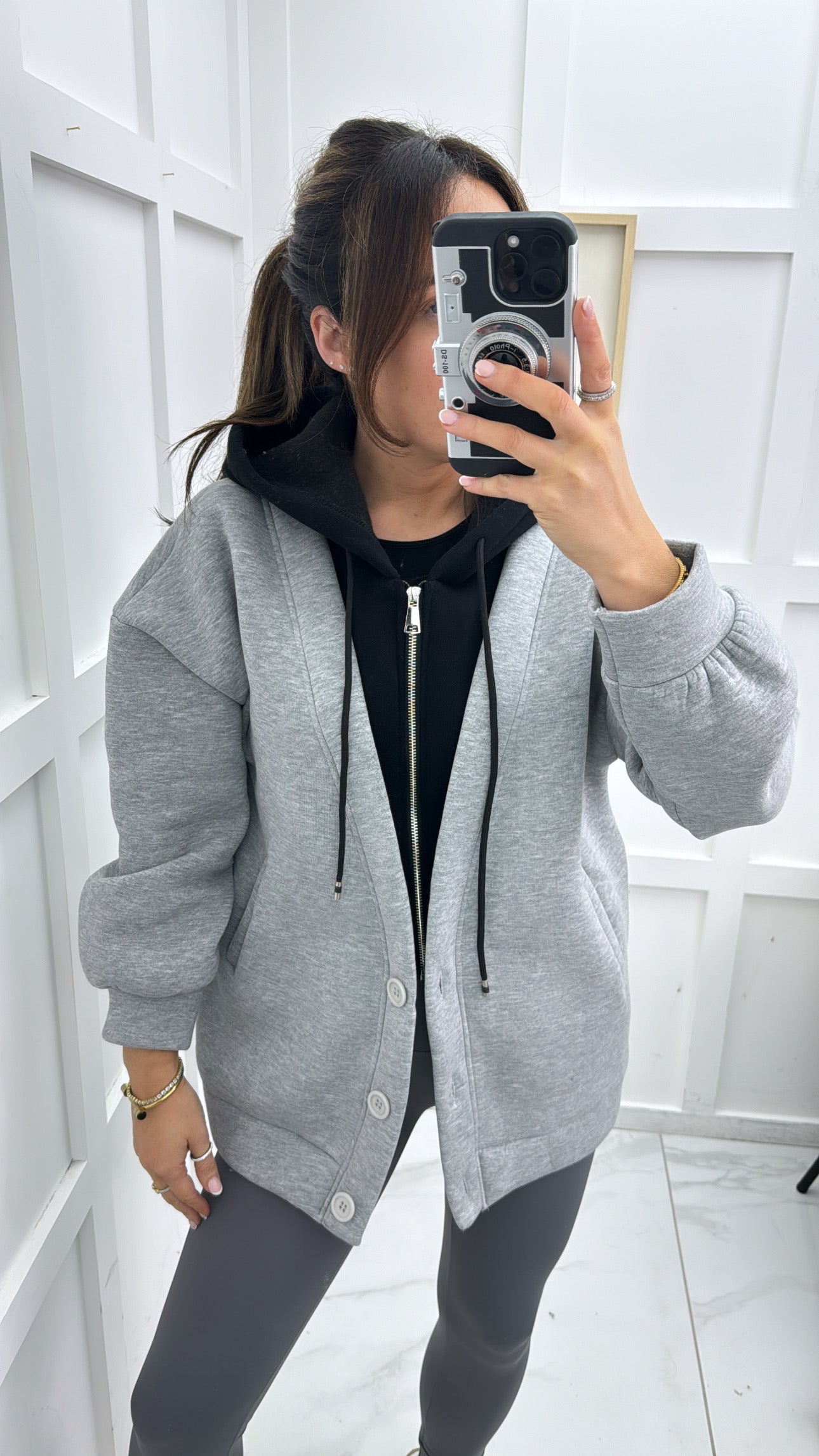 MYLA grey super soft jacket with black hoody detail