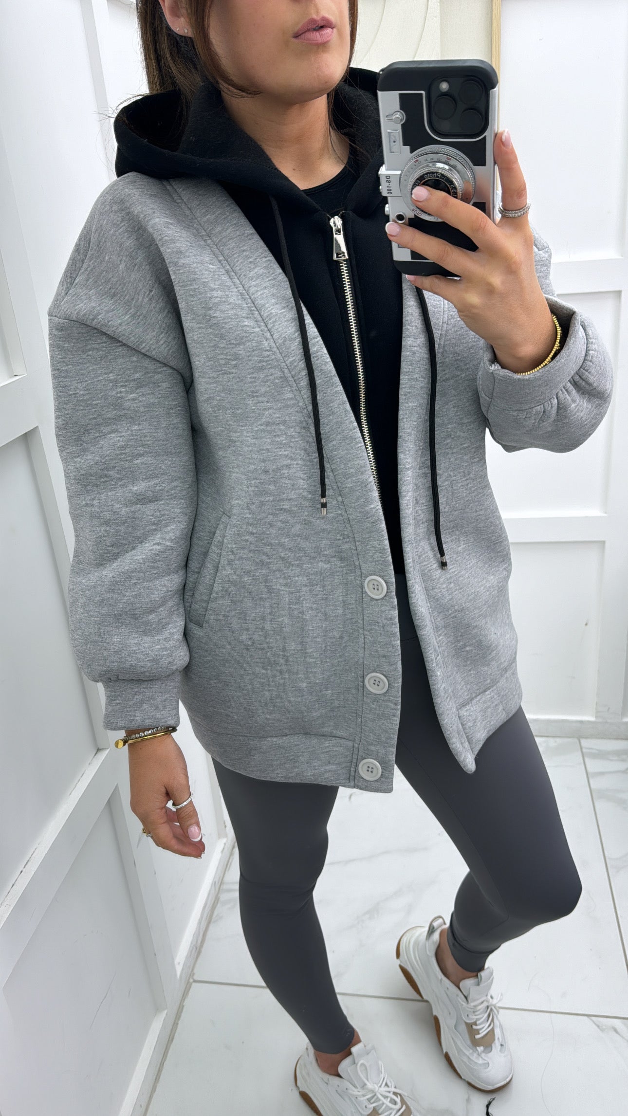 MYLA grey super soft jacket with black hoody detail