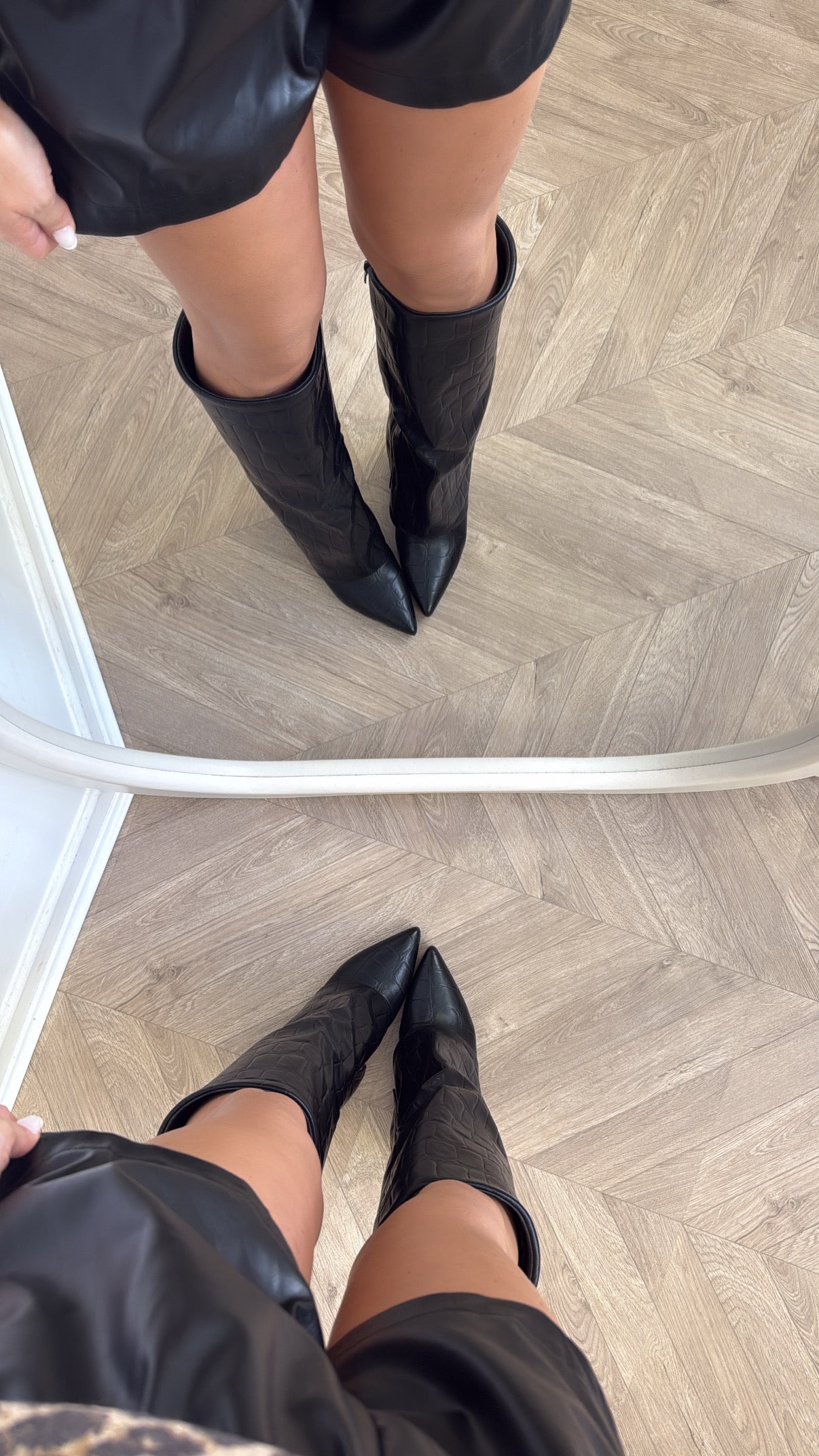 LUCINDA black croc faux leather heel boots