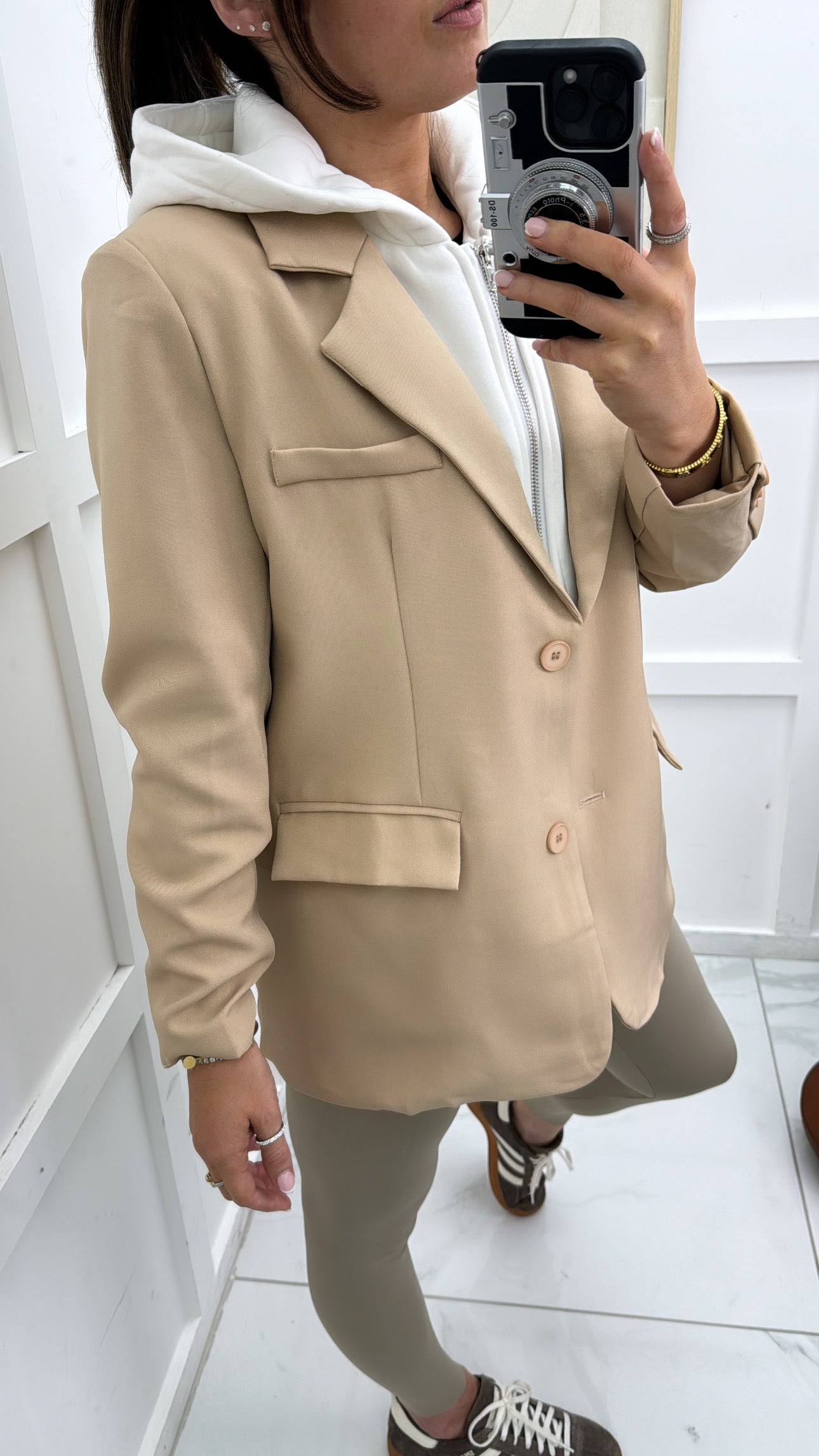 JENNA beige blazer with white hoody detail