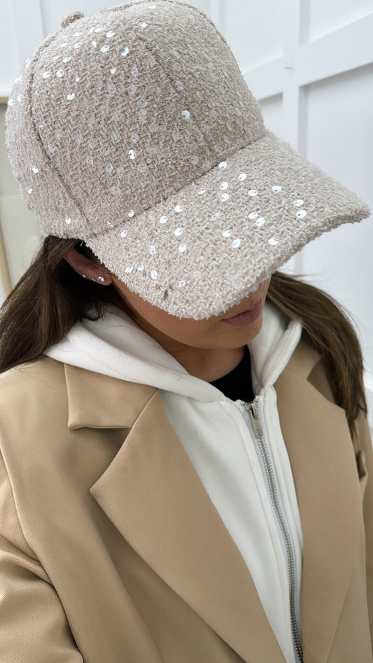 TULISA cream sequin cap