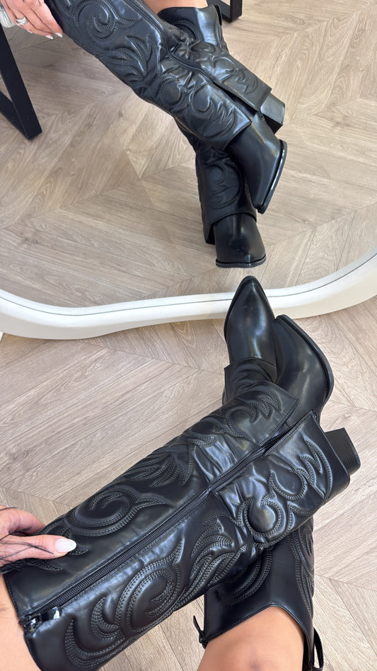 ALABAMA black faux leather cow boy boots