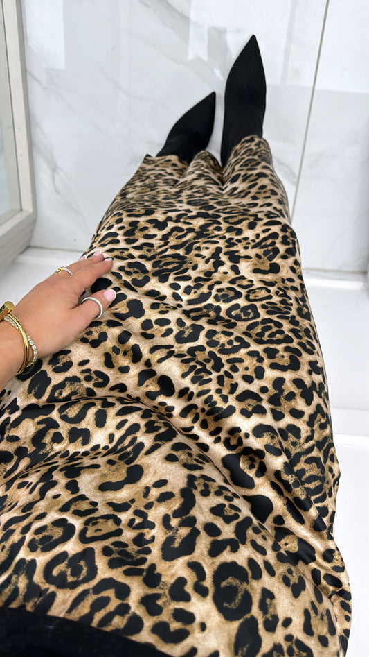 ASHLEY taupe leopard print midi skirt