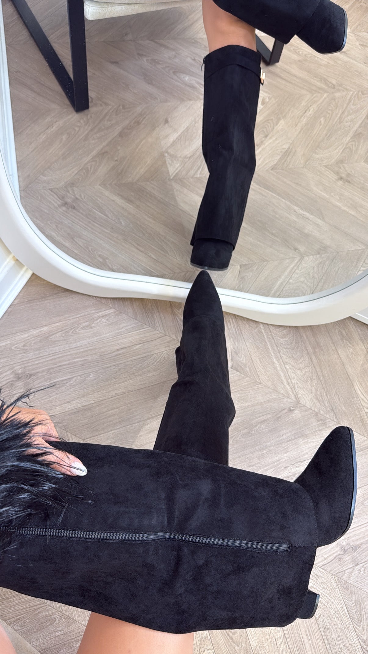 LOU LOU black faux suede fold down knee boots