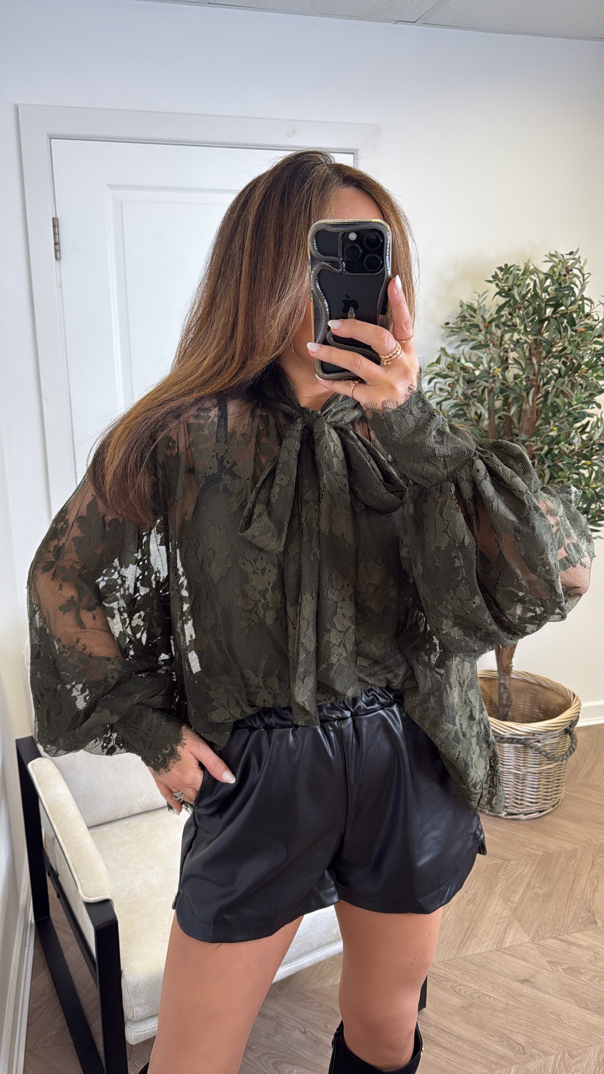 LAURIE khaki lace blouse