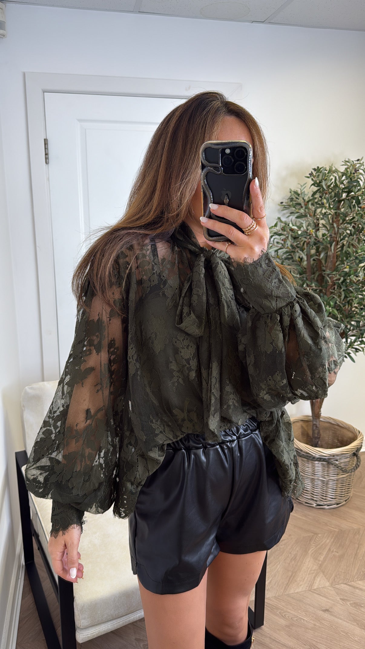 LAURIE khaki lace blouse