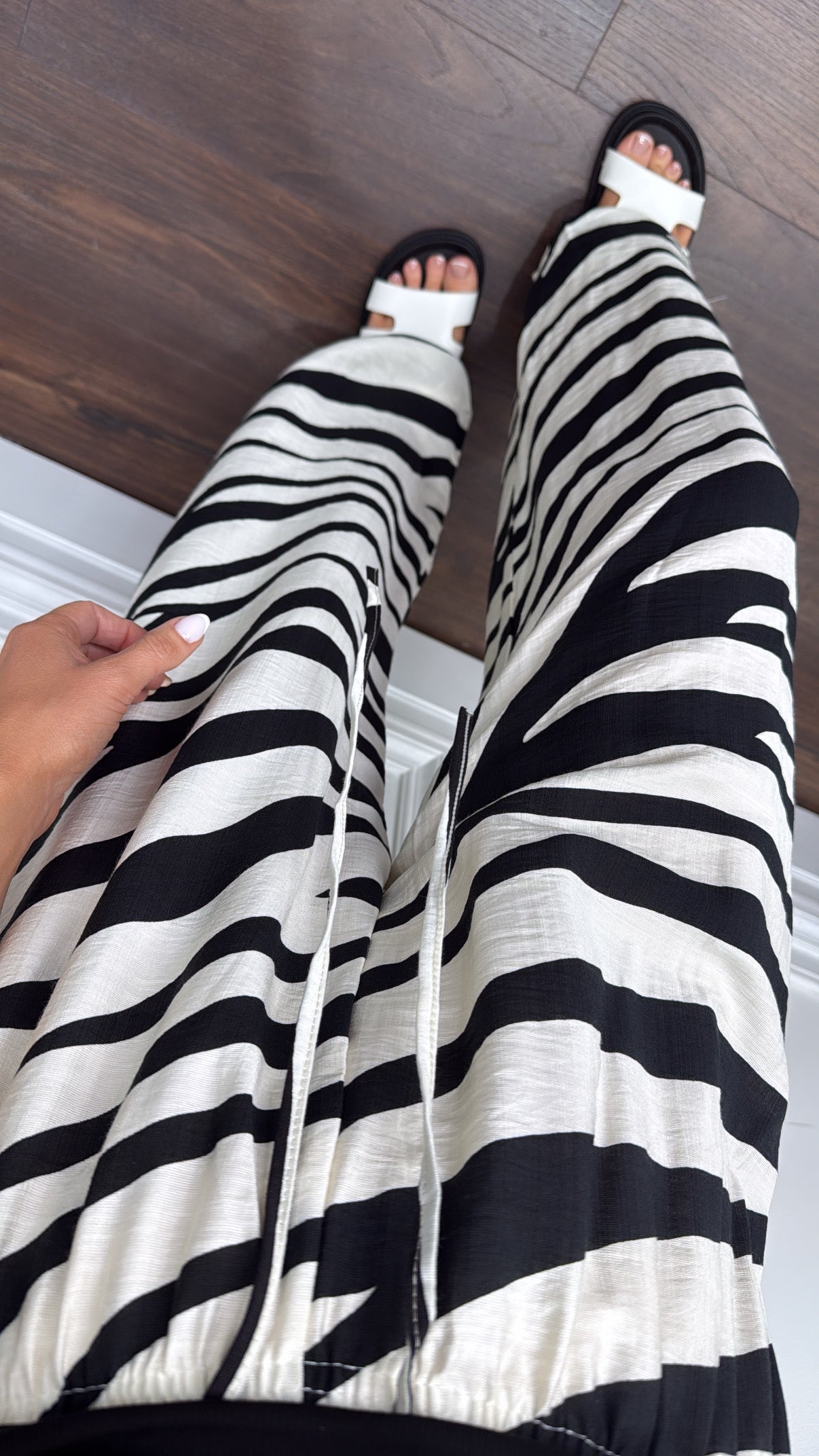 ZARA black and white zebra print wide leg trousers