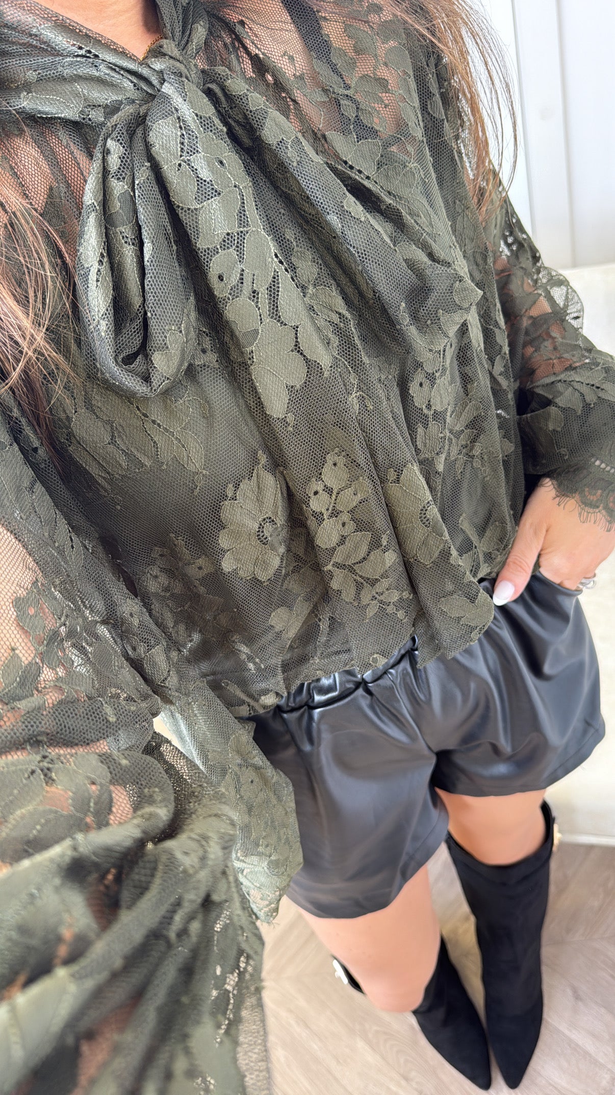 LAURIE khaki lace blouse