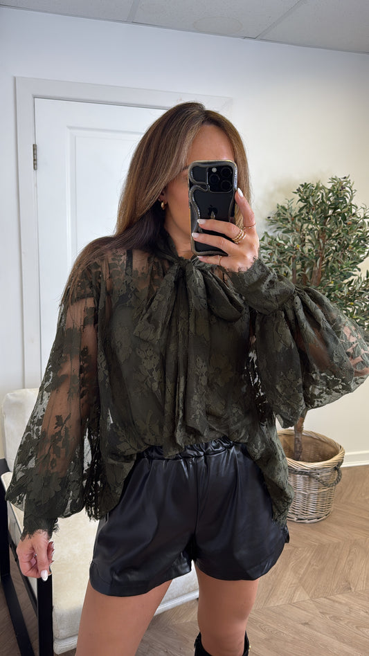 LAURIE khaki lace blouse
