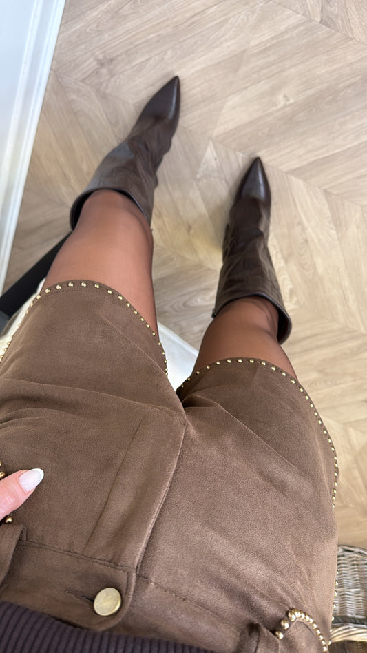 CINDY brown soft faux suede shorts