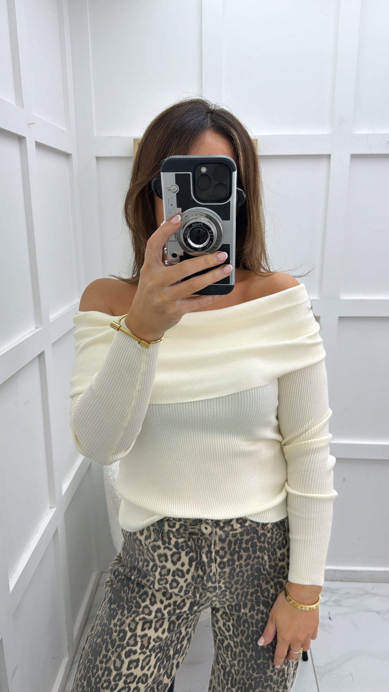 EDEN cream off the shoulder ribbed top