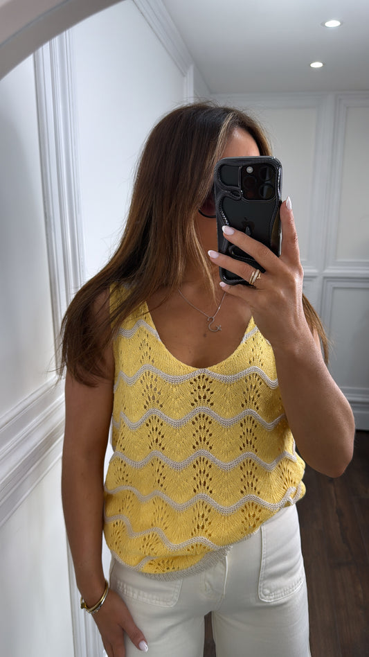 MOLLIE lemon wave crochet vest top