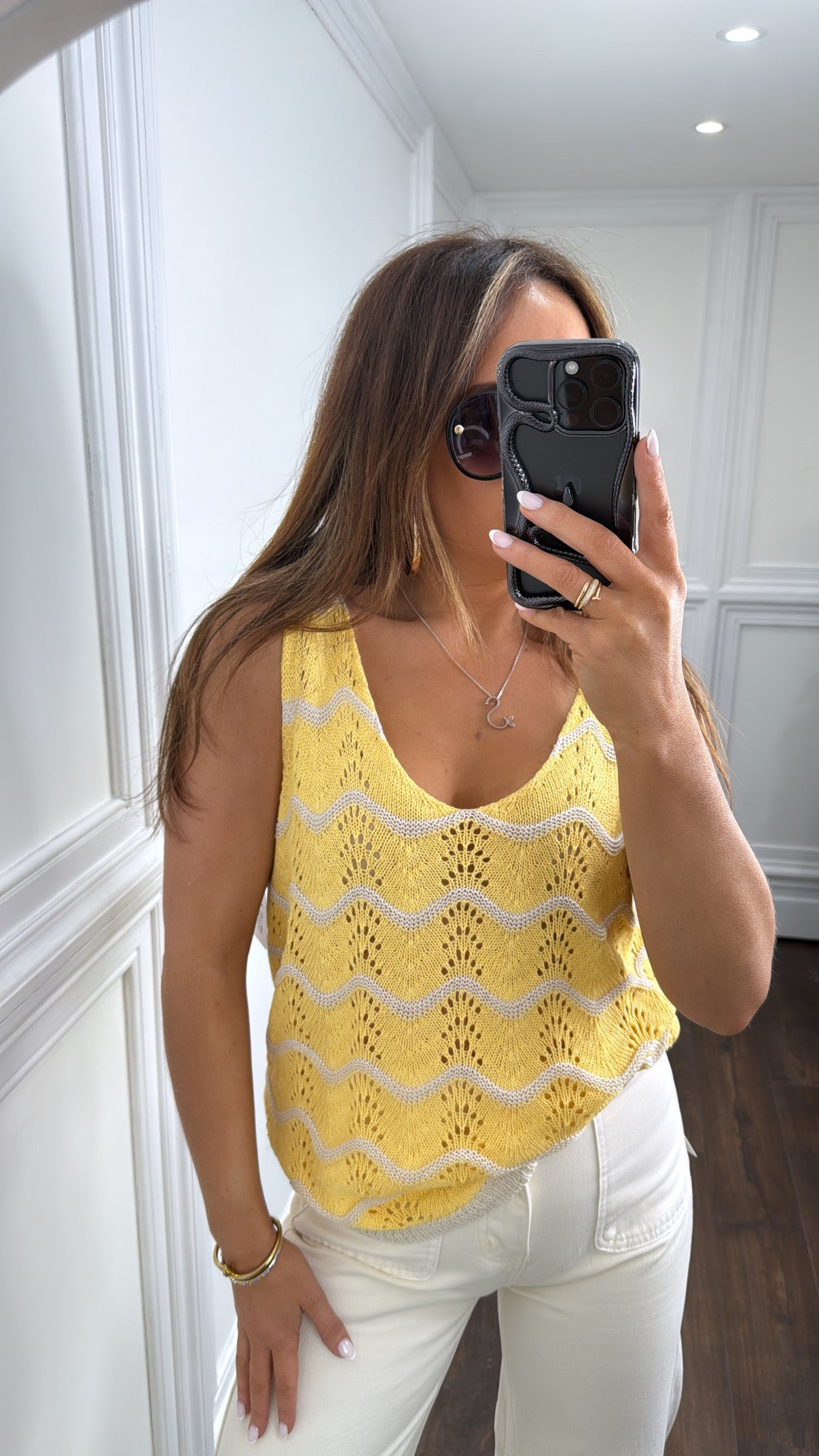 MOLLIE lemon wave crochet vest top