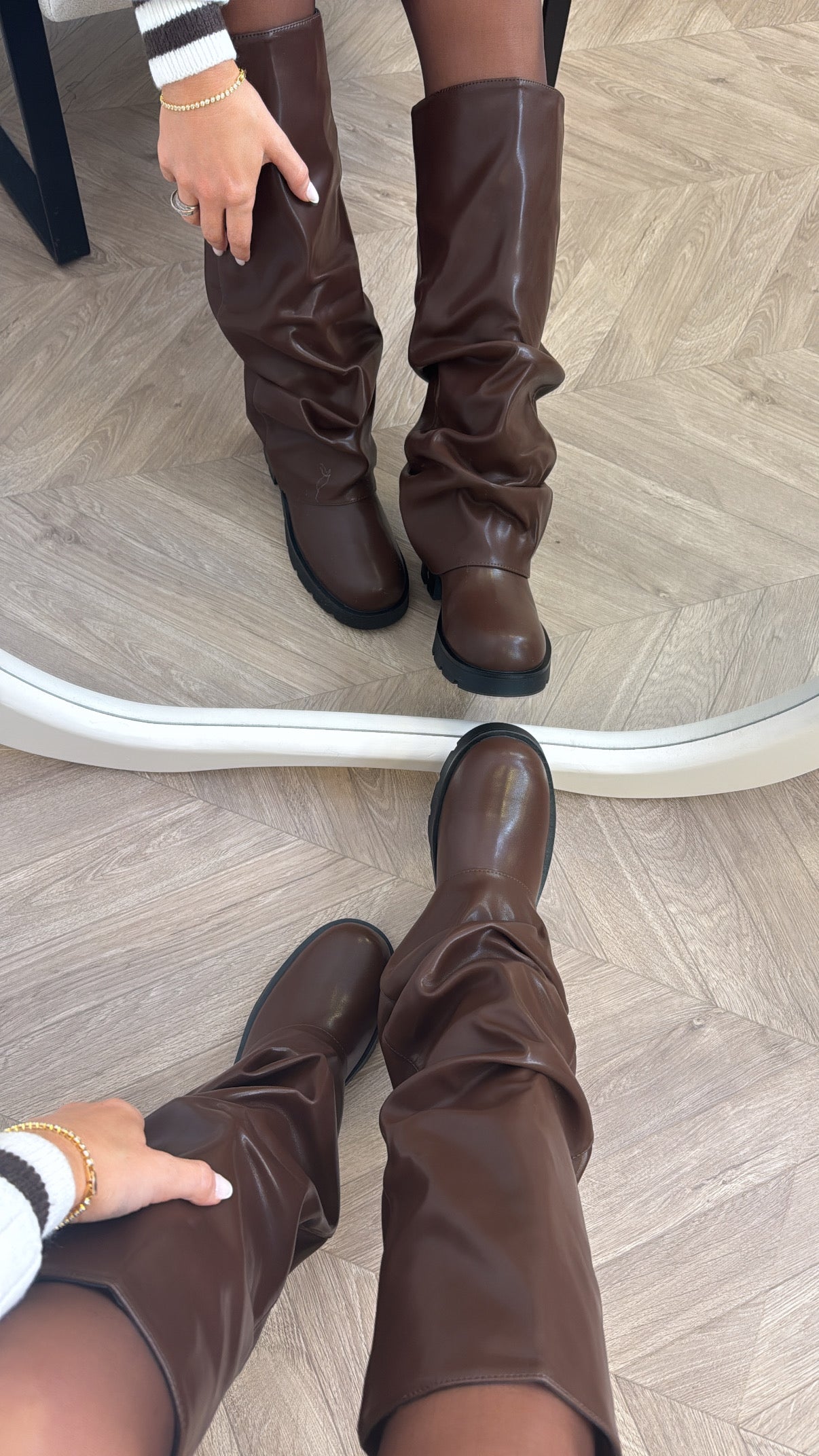 ARIZONA brown faux leather fold down boots