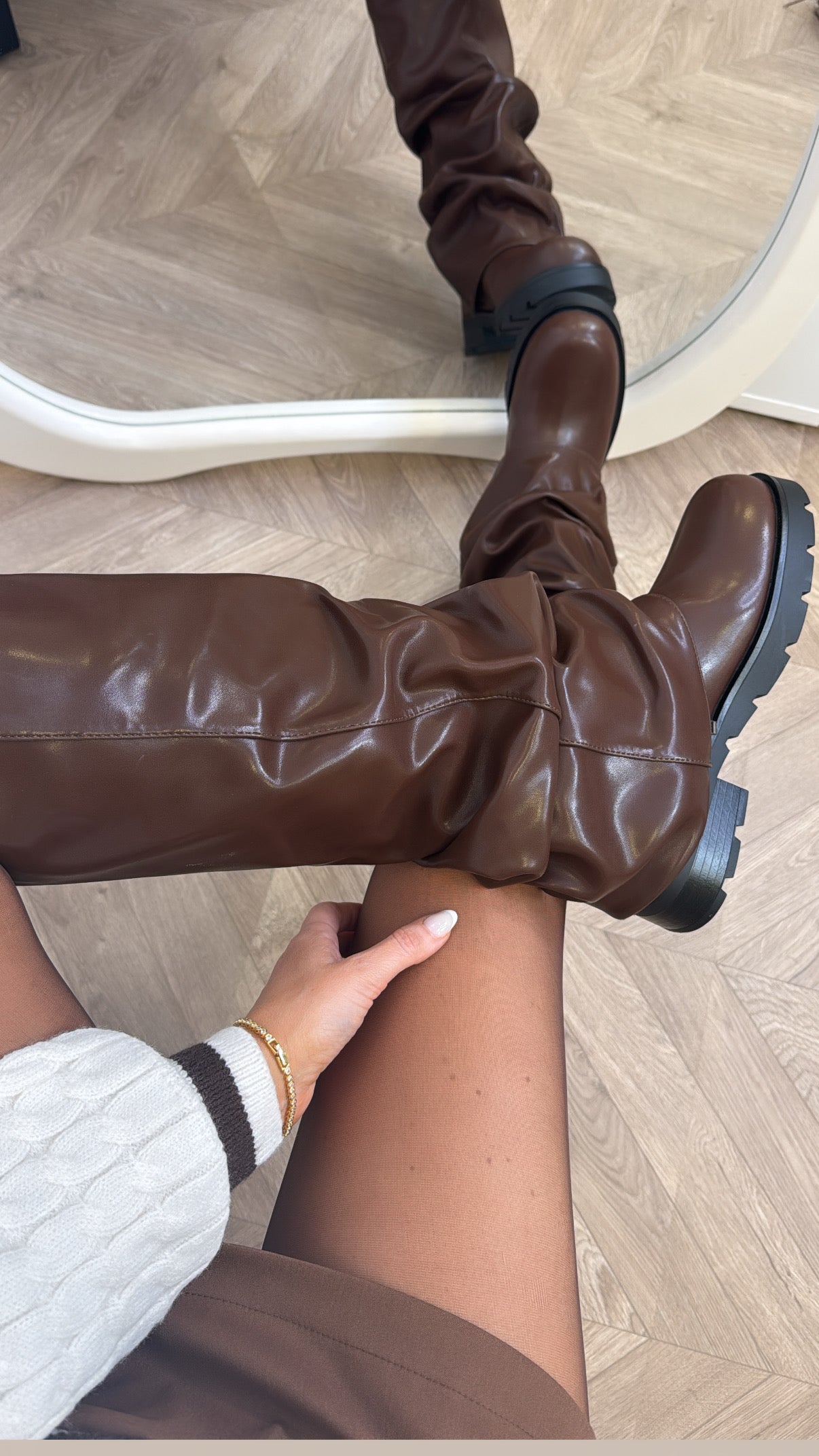 ARIZONA brown faux leather fold down boots