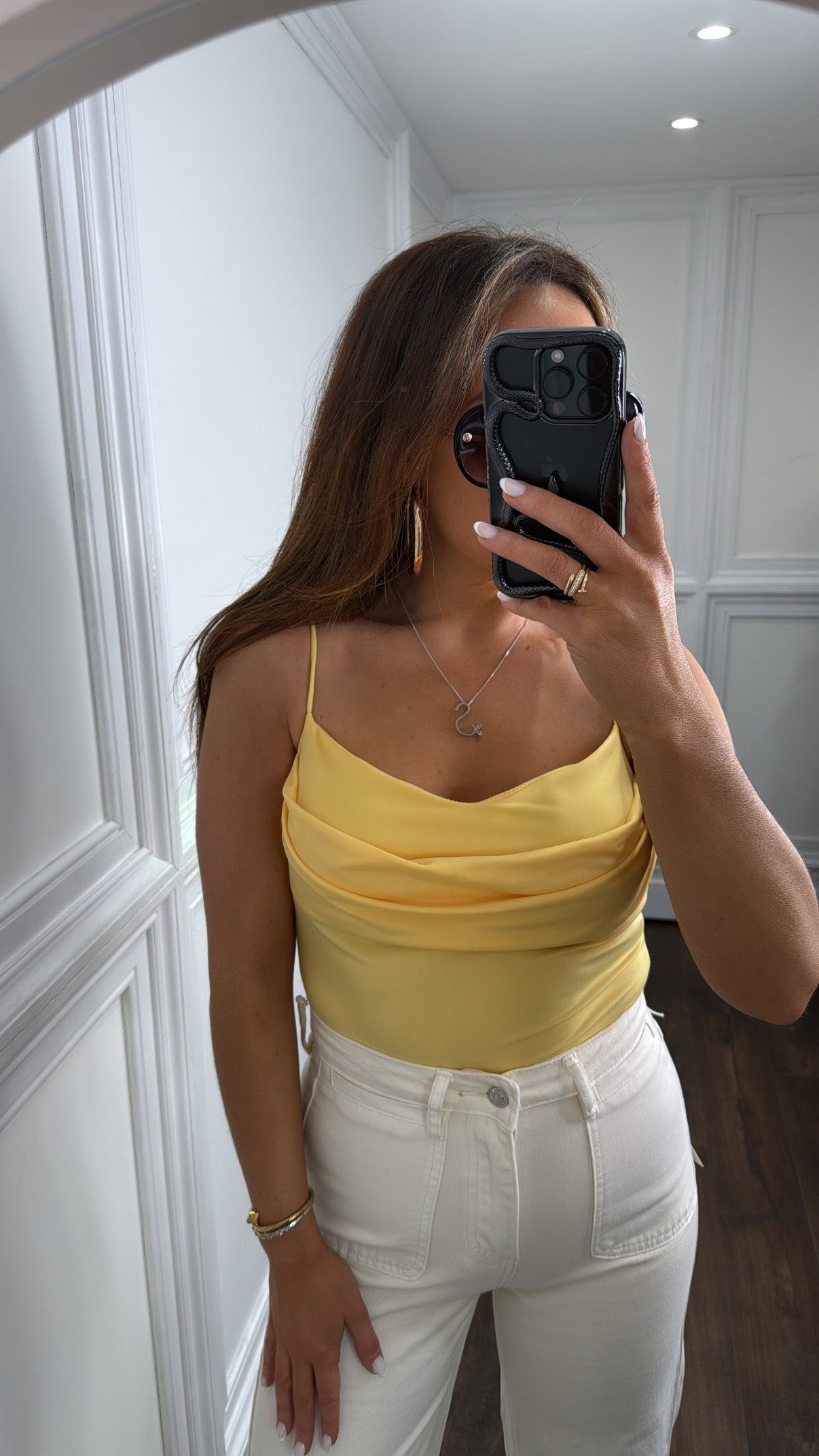 FINOLA yellow cowl cupped bodysuit