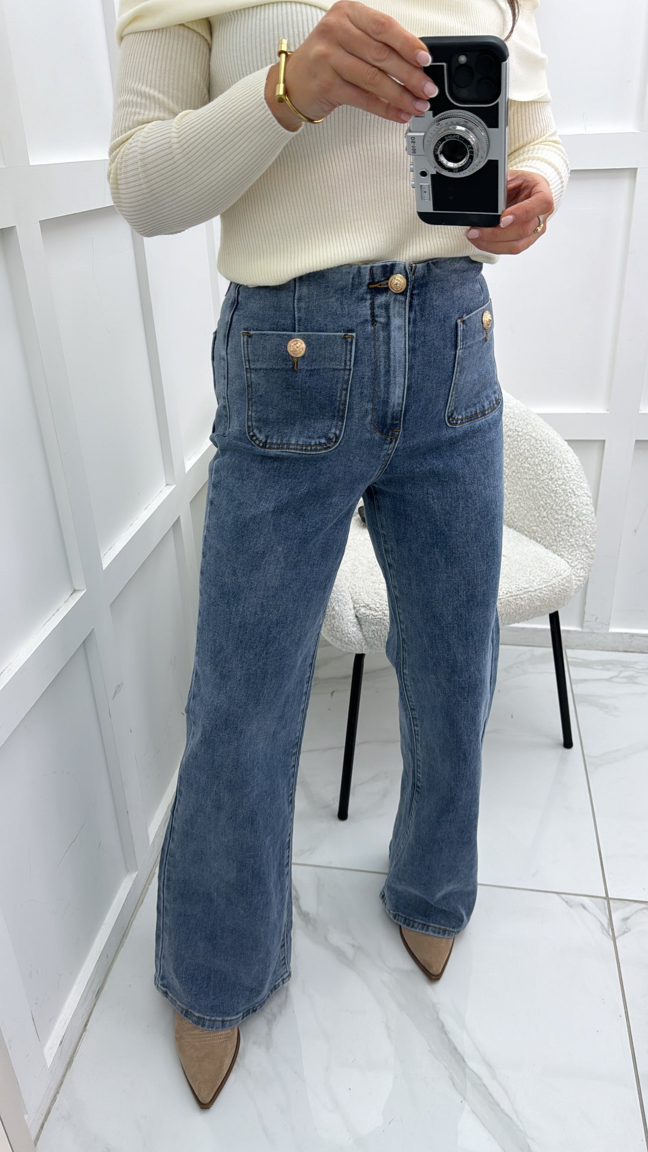 KELSEY blue high waist wide leg denim jeans