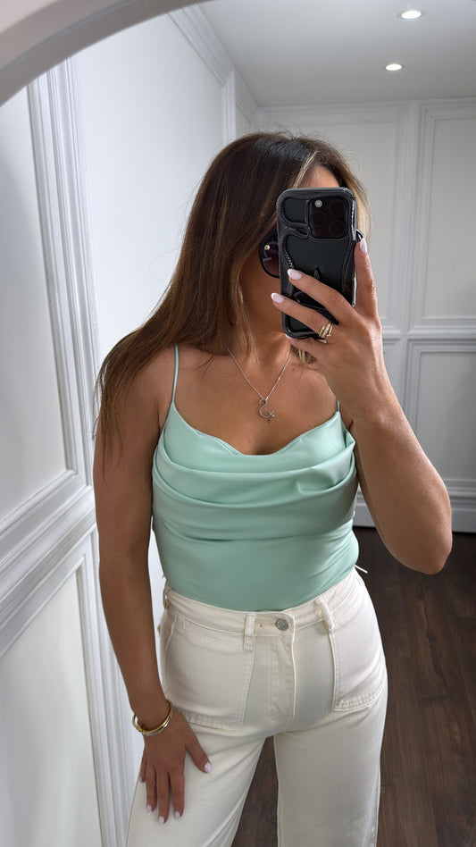 FINOLA mint green cowl cupped bodysuit