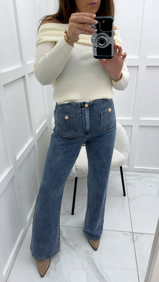 KELSEY blue high waist wide leg denim jeans