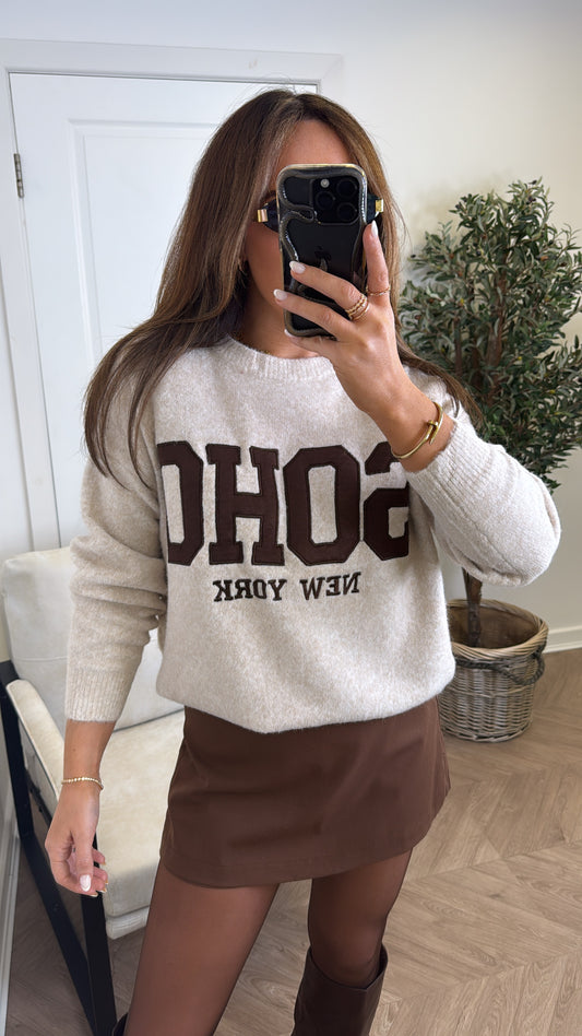 SOHO beige soft knit logo jumper
