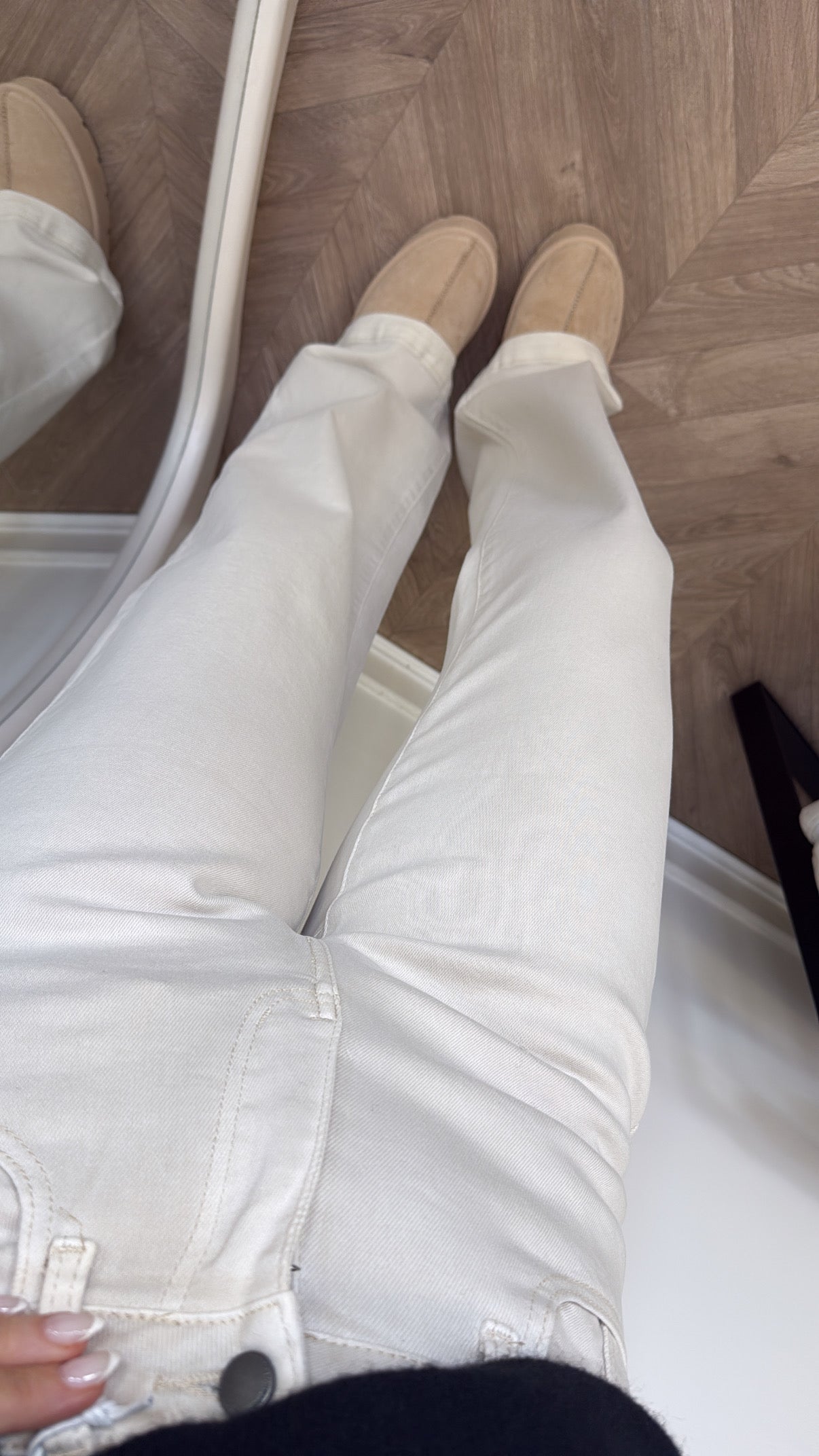 BECCA beige stretchy dad jeans