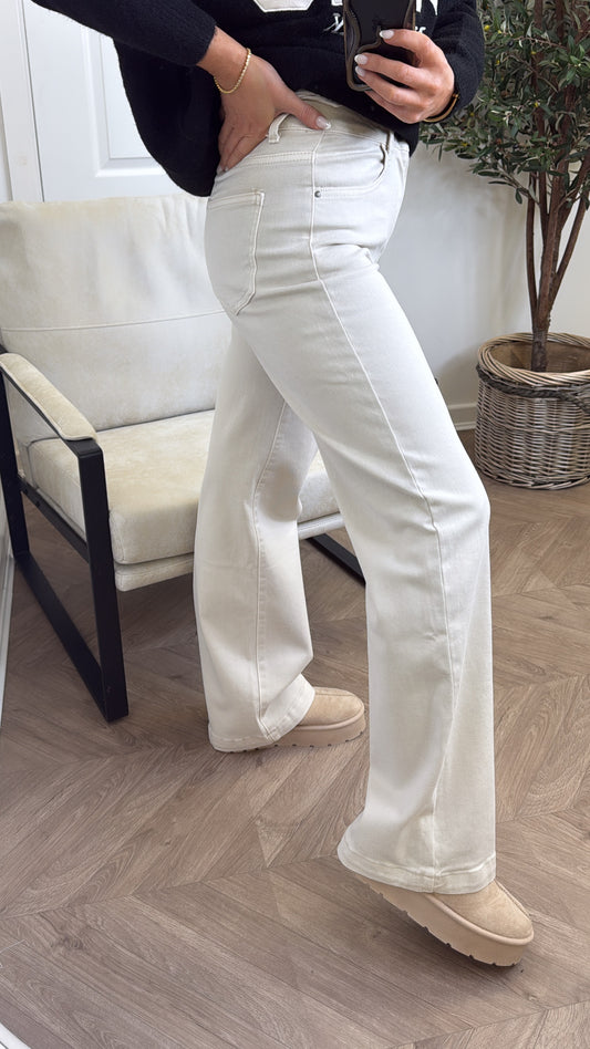 BECCA beige stretchy dad jeans