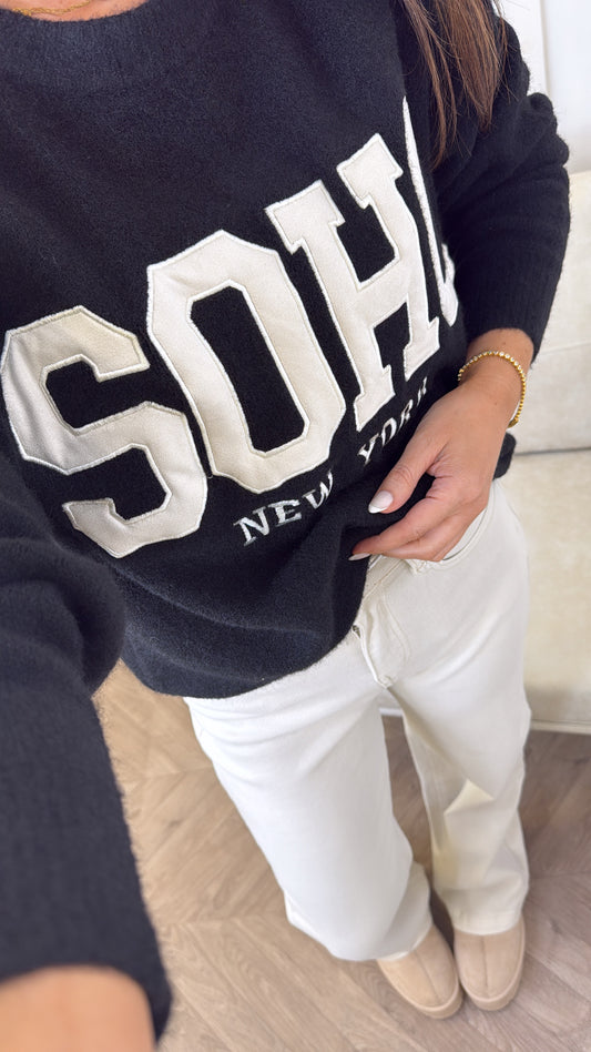 SOHO black soft knit logo jumper