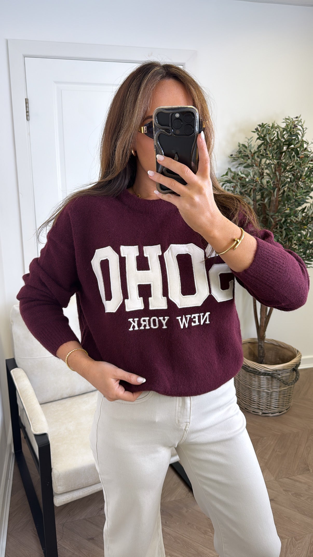 SOHO burgundy soft knit logo jumper