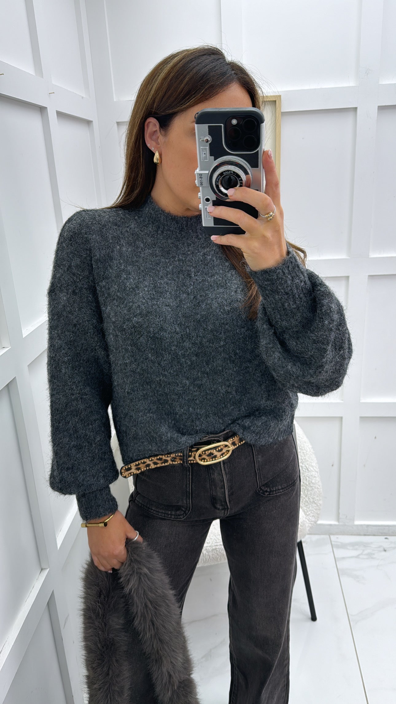 MYA charcoal fluffy high knit jumper