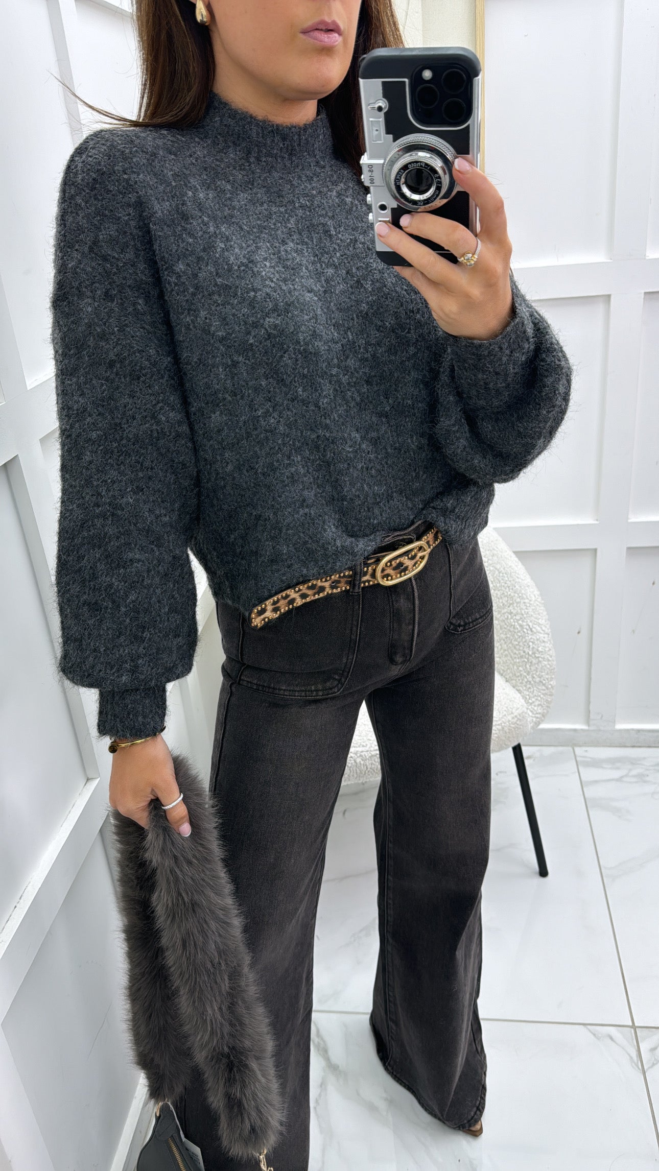 MYA charcoal fluffy high knit jumper