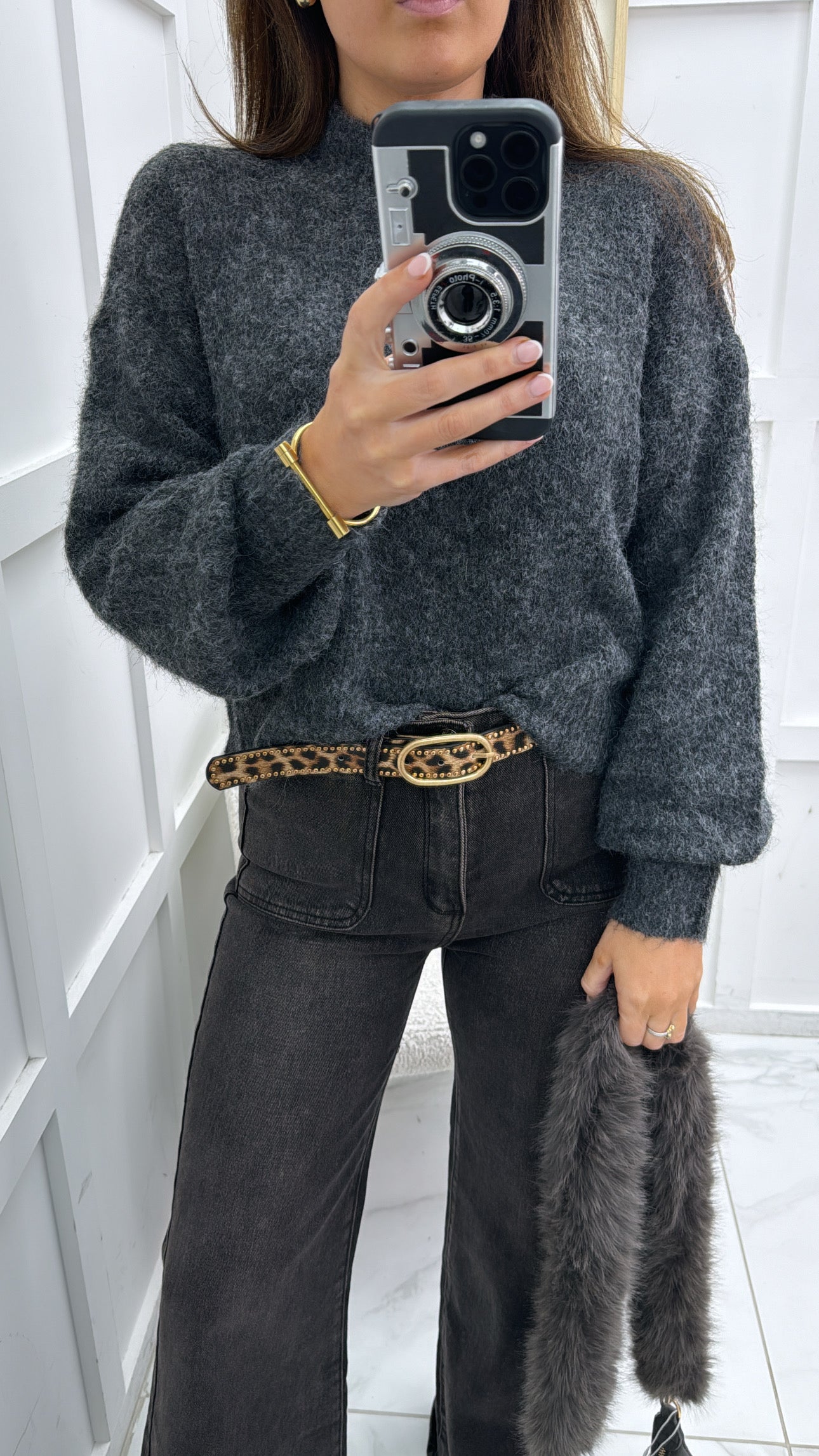 MYA charcoal fluffy high knit jumper