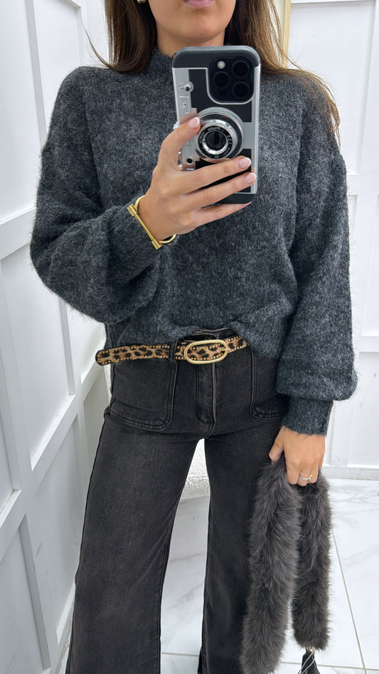 MYA charcoal fluffy high knit jumper