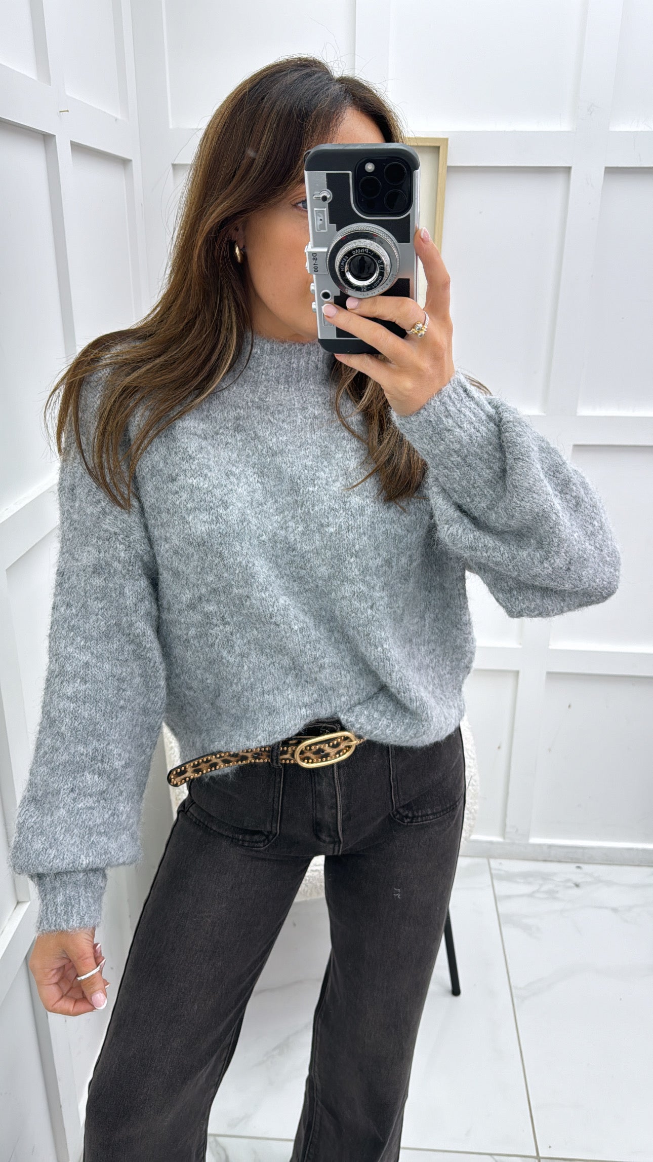 MYA grey fluffy high knit jumper