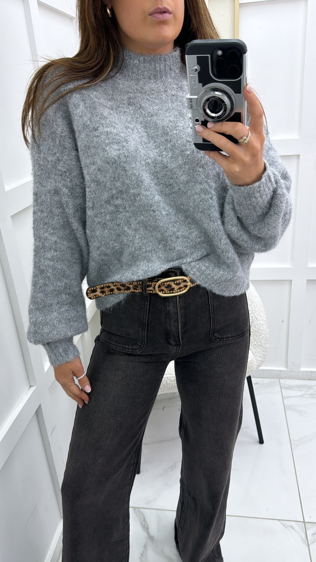 MYA grey fluffy high knit jumper