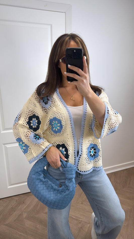 MAISIE blue and cream crochet cardigan