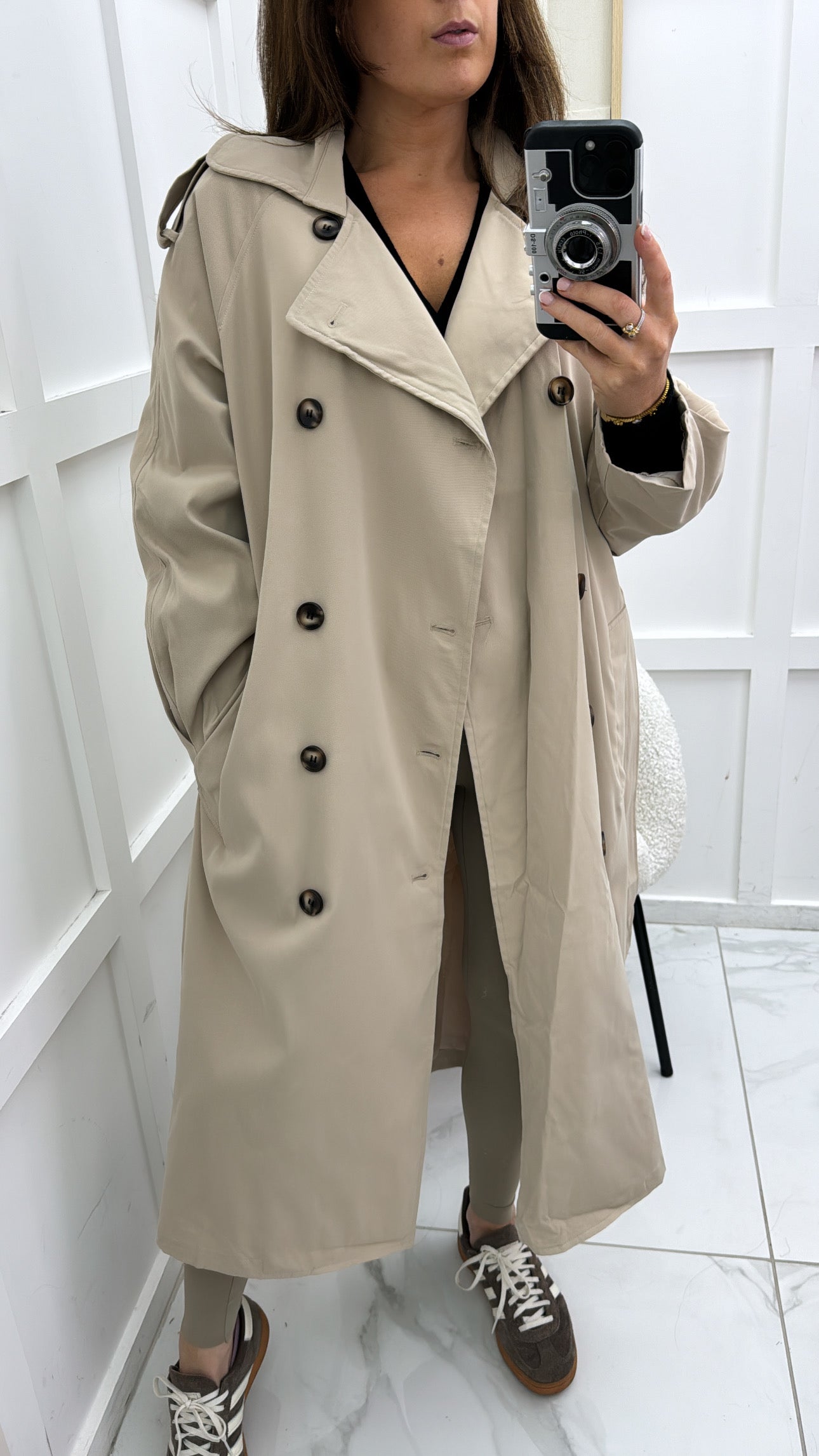 SARA beige long trench coat