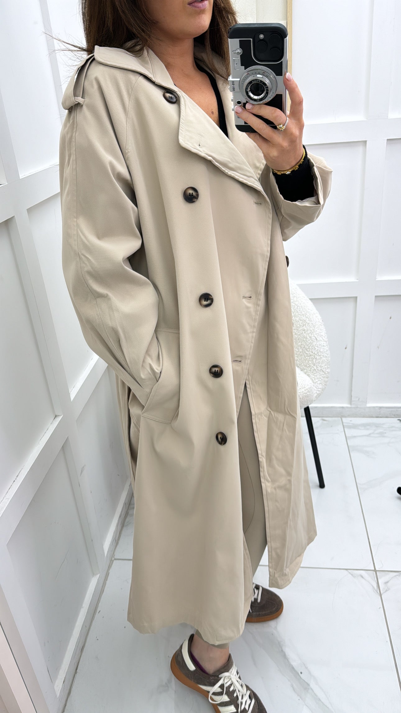 SARA beige long trench coat